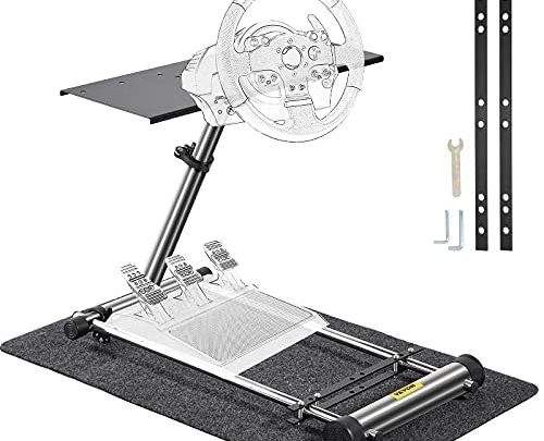 Happybuy Gaming Steering Wheel Stand, Black and Sliver