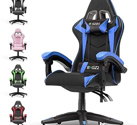 Gaming Chair Office Chair, Reclining High Back PU Leather Computer Desk Chair with Headrest and Lumbar Support, Adjustable Swivel Video…