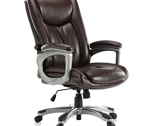 Big and Tall Office Chair, Ergonomic Computer Desk Chairs, High Back PU Leather Executive Swivel Chair with Lumbar Support, Brown