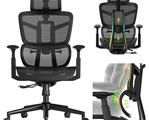 Ergonomic Office Chair, High Back Mesh Desk Chair with Liftable Backrest Armrest, 3D Adjustable Lumbar Support Headrest Computer Executive Chair