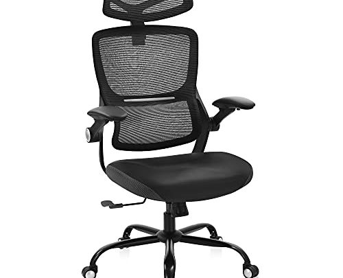 Ergonomic Office Chair, High Back Mesh Desk Chair with Lumbar Support and Tilt Function Adjustable Headrest and Flip-up Armrest Swivel…