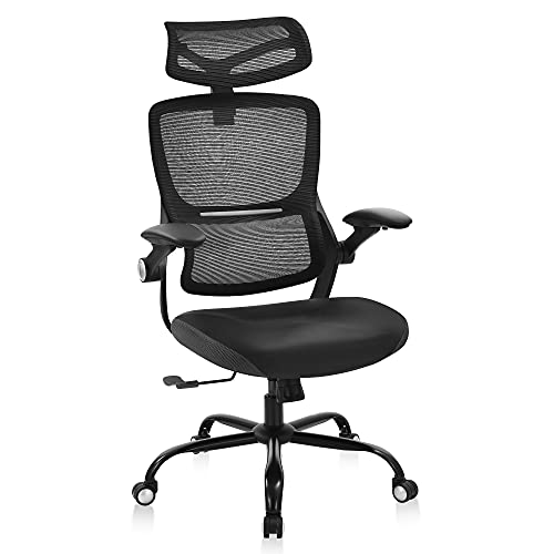 Ergonomic Office Chair, High Back Mesh Desk Chair with Lumbar Support and Tilt Function Adjustable Headrest and Flip-up Armrest Swivel…