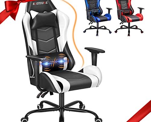 ECOTOUGE PC Gaming Chair Massage Ergonomic Office Desk Chair Racing PU Leather Recliner Swivel Rocker with Headrest and Lumbar Pillow,…