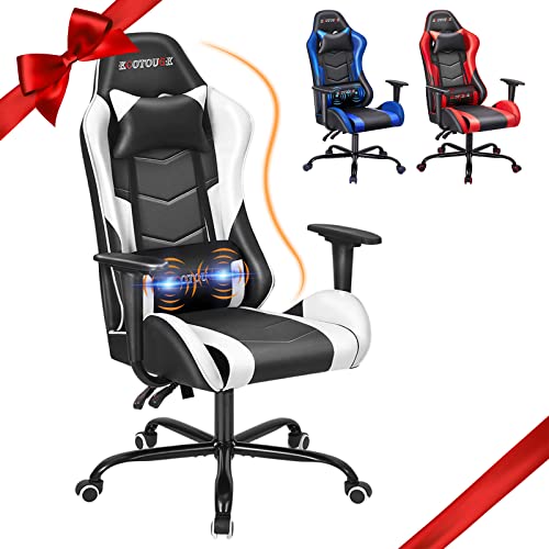 ECOTOUGE PC Gaming Chair Massage Ergonomic Office Desk Chair Racing PU Leather Recliner Swivel Rocker with Headrest and Lumbar Pillow,…