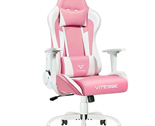 PUKAMI Pink Gaming Chair Cute Kawaii Gaming Chair for Girl Ergonomic Office Desk Chair Racing Office Chair Adjustable High Back…