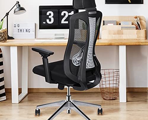 Logicfox Ergonomic Office Chair，Comfortable Office Chair with Adjustable 3D armrests,Breathable Mesh Design High Back Desk Chair with Lumbar Support, Black…