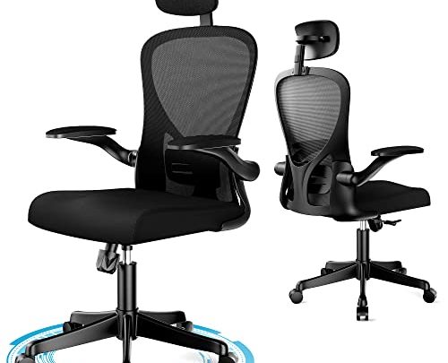 Dedeo Ergonomic Office Chair, High Back Mesh Desk Chair with Adjustable Headsrest, Rolling Swivel Home Office Desk Chairs with Flip-Up…