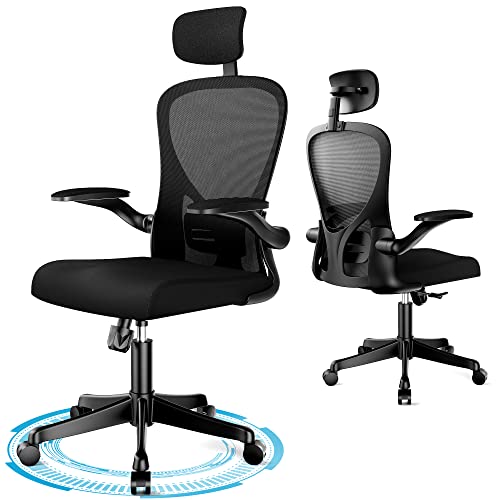 Dedeo Ergonomic Office Chair, High Back Mesh Desk Chair with Adjustable Headsrest, Rolling Swivel Home Office Desk Chairs with Flip-Up…