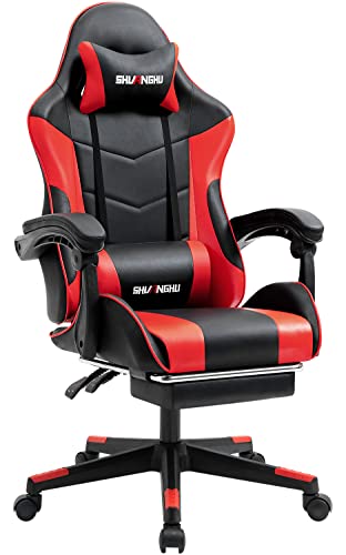 Shuanghu Gaming Chair Ergonomic Racing Chair with Lumbar Support and Headrest PU Leather Reclining Racing Chair Computer Gaming Chair for…