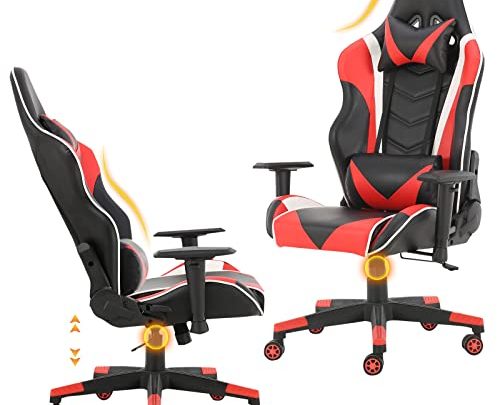 HAHASOLE Gaming Chair Office Chair, Racing Style High Back Computer Chair with 4D Armrest, Leather Ergonomic Desk Chair with Memory…