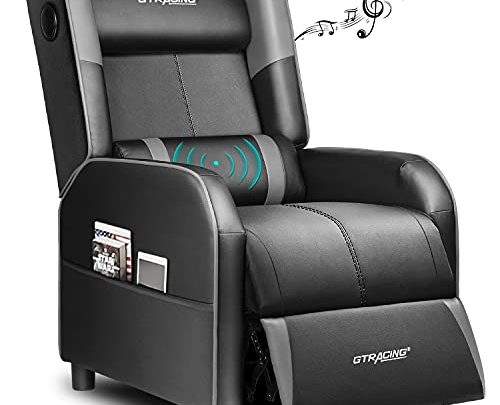 GTRACING Gaming Sofa with Massage and Bluetooth Speakers，Gaming Recliner Chair Big and Tall, Single Sofa Footrest PU Leather Comfy Chair…