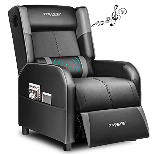 GTRACING Gaming Sofa with Massage and Bluetooth Speakers,Gaming Recliner Chair Big and Tall, Single Sofa Footrest PU Leather Comfy Chair…