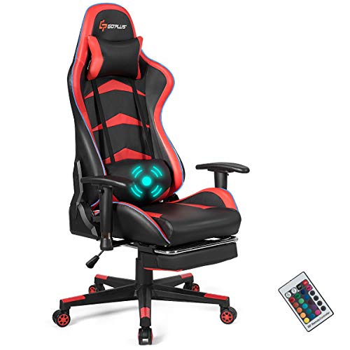 Goplus Massage Gaming Chair with LED Light, Reclining Backrest Handrails and Seat Height Adjustment Racing Computer Office Chair with Footrest,…