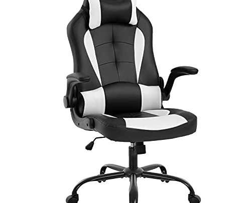 PC Gaming Chair Ergonomic Office Chair Computer Desk Chair with Armrests Headrest and Lumbar Support High Back PU Leather Executive Racing Chair for Home (White)