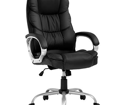 Ergonomic Office Chair,Computer Desk Chair High Back PU Leather Executive Rolling Task Adjustable Chair with Lumbar Support Headrest Armrest Swivel Chair, Black