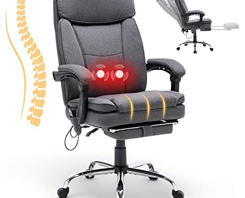 HOMREST Reclining Office Chair with Massage, Ergonomic Office Chair with Foot Rest, Breathable Fabric Executive Computer Chair w/Retractable Footrest, High…