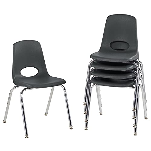 FDP 18″ School Stack Chair, Stacking Student Seat with Chromed Steel Legs and Nylon Swivel Glides; for in-Home Learning, Classroom or…