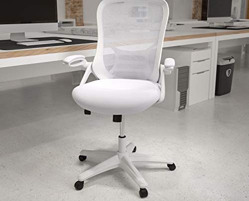 Flash Furniture High Back White Mesh Ergonomic Swivel Office Chair with White Frame and Flip-up Arms