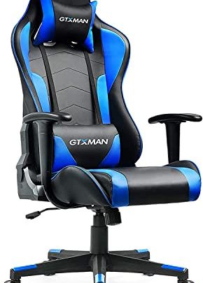 GTRACING Gaming Chair, Ergonomic Racing Style Computer Chair, Swivel Leather Task Chair with Headrest and Lumbar Support （Blue）