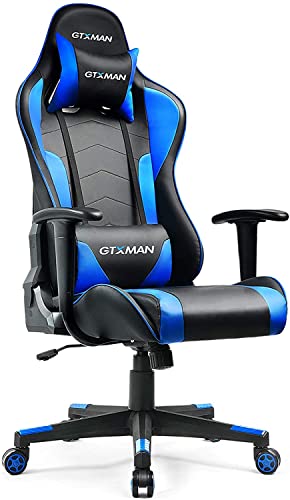 GTRACING Gaming Chair, Ergonomic Racing Style Computer Chair, Swivel Leather Task Chair with Headrest and Lumbar Support （Blue）