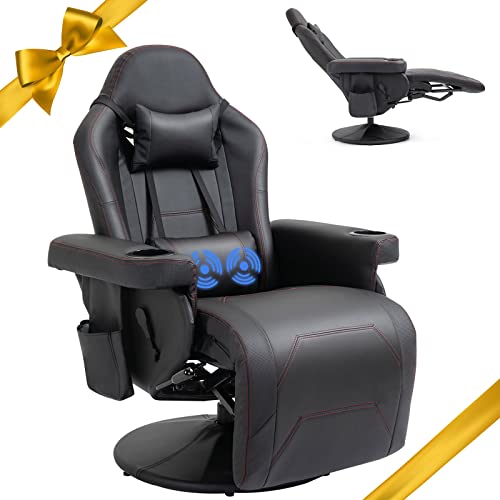 HOMHUM Office Chair Recliner Massage Gaming Reclining Chair for Adults, Leather Racing Swivel Chair w/Adjustable Backrest and Footrest, Comfortable Ergonomic…