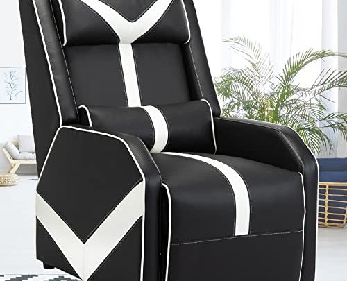 Gaming Recliner Chair for Adults- Single PU Leather Sofa Comfortable Living Room Recliners Ergonomic Home Movie Theater Seating – White