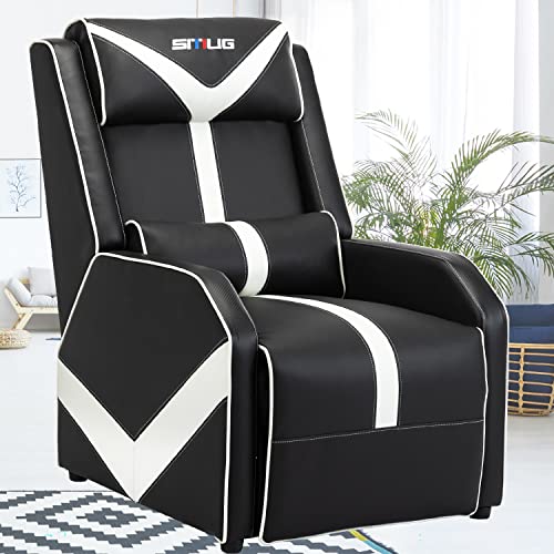 Gaming Recliner Chair for Adults- Single PU Leather Sofa Comfortable Living Room Recliners Ergonomic Home Movie Theater Seating – White