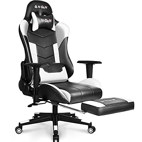 N-GEN Gaming Chair Computer Ergonomic Office Adjustable Lumbar Support Racing Style High Back Desk Headrest Swivel Executive E-Sports Video Game…