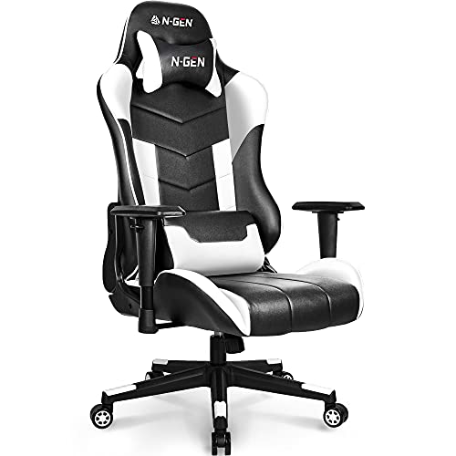 N-GEN Gaming Chair Computer Ergonomic Office Adjustable Lumbar Support Racing Style High Back Desk Headrest Swivel Executive E-Sports Video Game…