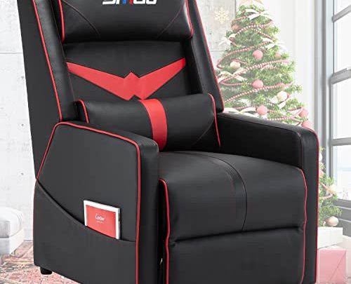 Gamer Recliner Chair for Adults – PU Leather Gaming Chairs Comfortable Game Sofa Home Movie Theater Seating (Red)