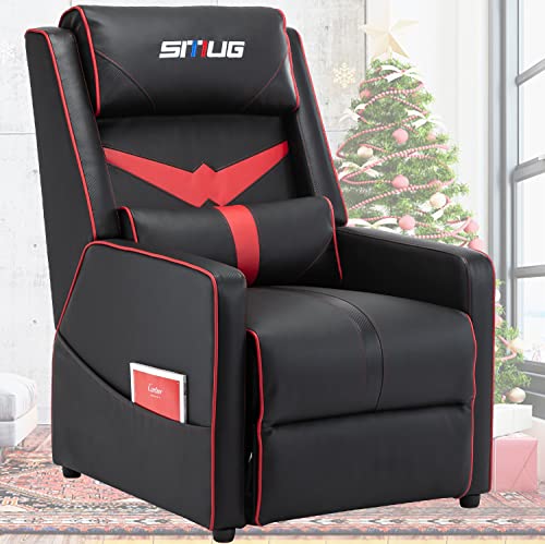 Gamer Recliner Chair for Adults – PU Leather Gaming Chairs Comfortable Game Sofa Home Movie Theater Seating (Red)