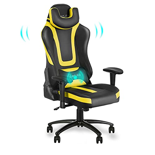 Video Gaming Chair Racing Recliner – Ergonomic Adjustable Padded Armrest Swivel High Back Footrest Headrest Lumbar Support PU Leather Breathable…