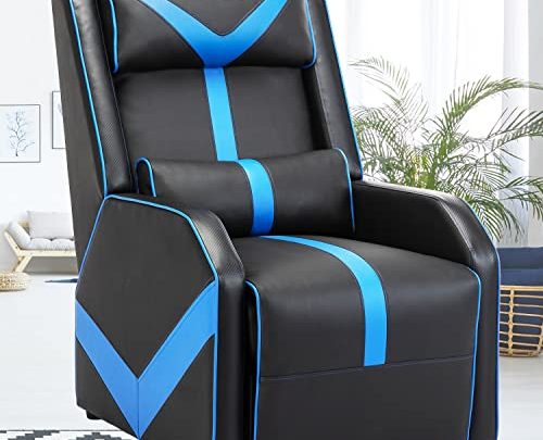Gaming Recliner Chair for Adults- Single PU Leather Sofa Comfortable Living Room Recliners Ergonomic Home Movie Theater Seating – Blue