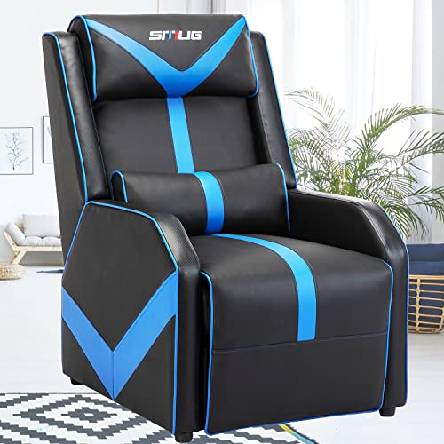 Gaming Recliner Chair for Adults- Single PU Leather Sofa Comfortable Living Room Recliners Ergonomic Home Movie Theater Seating – Blue