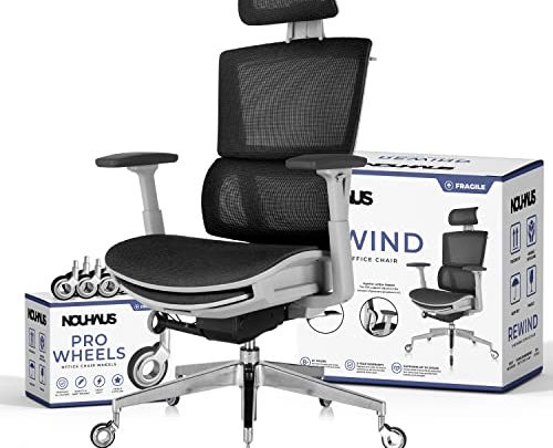 Nouhaus Rewind Ergonomic Office Chair with Footrest and Lumbar Support. Swivel Computer Chair, Rolling Home Office Desk Chairs with Wheels,…