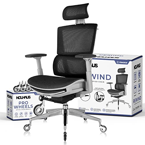 Nouhaus Rewind Ergonomic Office Chair with Footrest and Lumbar Support. Swivel Computer Chair, Rolling Home Office Desk Chairs with Wheels,…