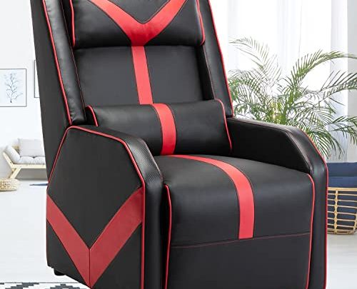 Gaming Recliner Chair for Adults- Single PU Leather Sofa Comfortable Living Room Recliners Ergonomic Home Movie Theater Seating – Red