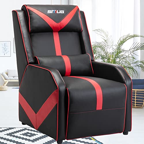 Gaming Recliner Chair for Adults- Single PU Leather Sofa Comfortable Living Room Recliners Ergonomic Home Movie Theater Seating – Red