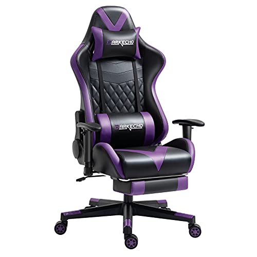 Darkecho Purple Gaming Chair with Footrest Massage Racing Office Ergonomic Chair Leather Reclining Video Game Chair Adjustable Armrest High Back…