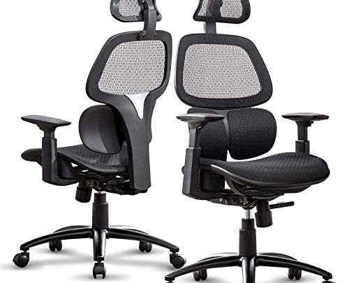 ComHoma Ergonomic Office Chair Breathable Mesh Desk Chair High Back Computer Chair with 3D Lumbar Support and Adjustable Headrest Black…