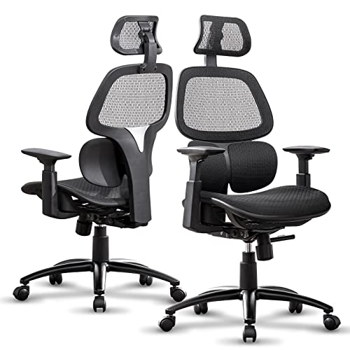 ComHoma Ergonomic Office Chair Breathable Mesh Desk Chair High Back Computer Chair with 3D Lumbar Support and Adjustable Headrest Black…