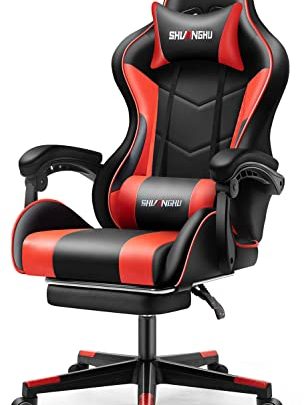 Shuanghu Gaming Chair PC Ergonomic Office Chairs High Back Computer Video Gamer Chair with Footrest Headrest Lumbar Support Reclining Computer…