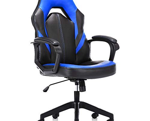 HOMEFLA Office Ergonomic Computer Gaming Desk Bonded Leather Swivel Chair Height Adjustable Cushioned Armrests, Blue