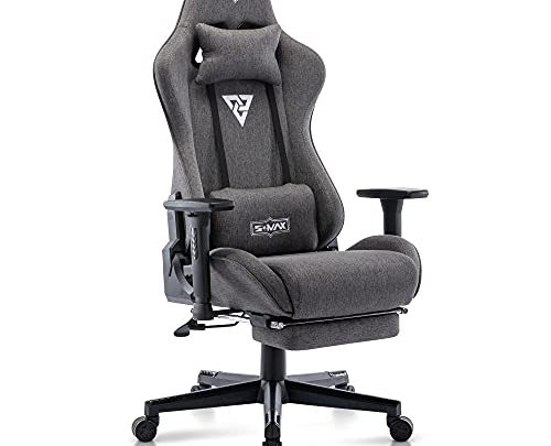 S*MAX Gaming Chair Fabric with Footrest Thicken Seat Ergonomic Computer Gamer Chair with 3D Armrest Breathable Fabric Headrest Lumbar Support…