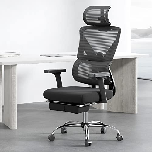 Hbada Ergonomic Office Chair All Round Back Lumbar Support Mesh Desk Chair with Retractable Footrest, Black