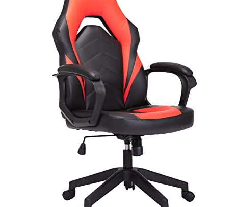 HOMEFLA Office Gaming, Racing Style Ergonomic Executive Computer Desk Chair Bonded Leather with Lumbar Support and Padding Armrest, Red