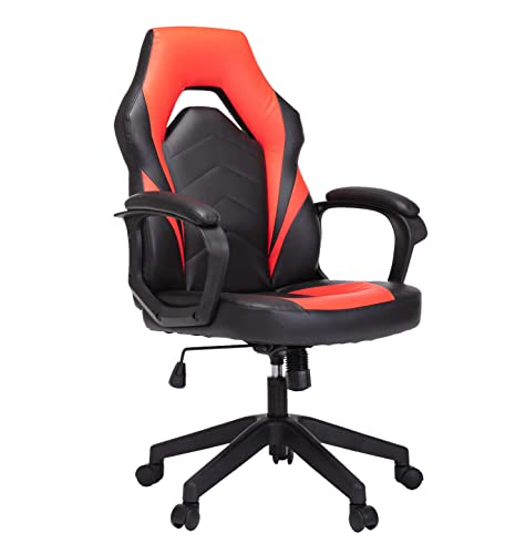 HOMEFLA Office Gaming, Racing Style Ergonomic Executive Computer Desk Chair Bonded Leather with Lumbar Support and Padding Armrest, Red