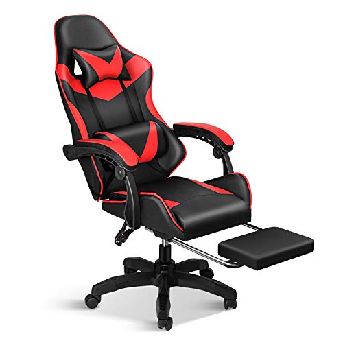 YSSOA Gaming Office High Back Computer Leather Desk Mesh Ergonomic Adjustable Swivel Task Chair with Headrest and Lumbar Support, Red,…