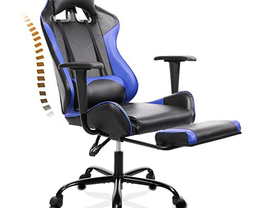 Gaming Chair, Leather Computer Gaming Chair, High Back Ergonomic Video Racing Chair, Computer Office Chair Swivel Chair with Footrest and…