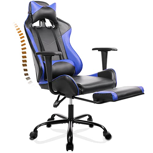 Gaming Chair, Leather Computer Gaming Chair, High Back Ergonomic Video Racing Chair, Computer Office Chair Swivel Chair with Footrest and…